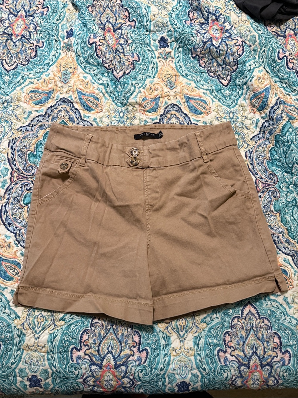 Women's Tan Cotton-Blend Casual Shorts